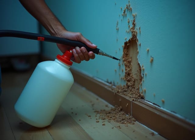 Exterminator eliminating termites from a property