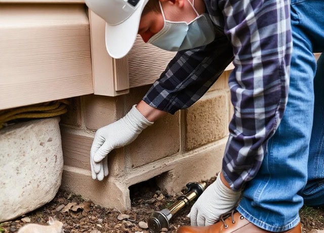 pest inspector examining a house