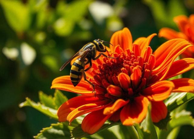 Wasps sitting on an orange flower