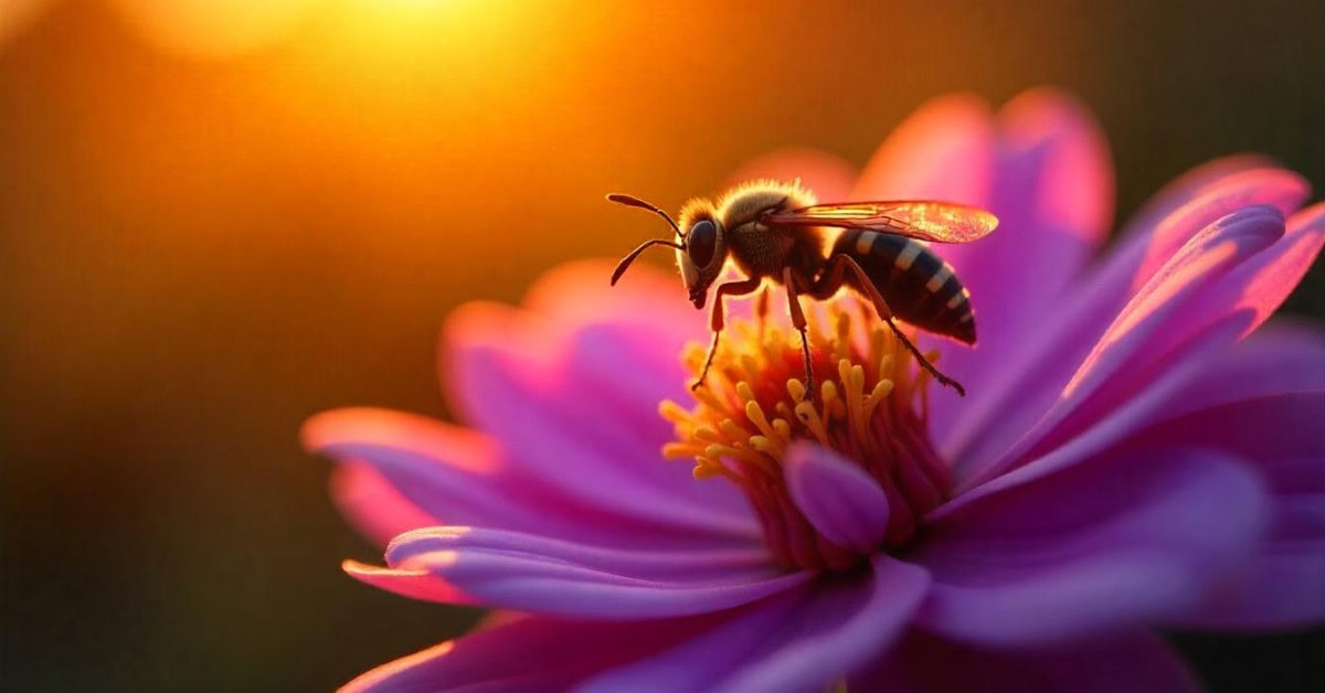Wasps sitting on pink flowers