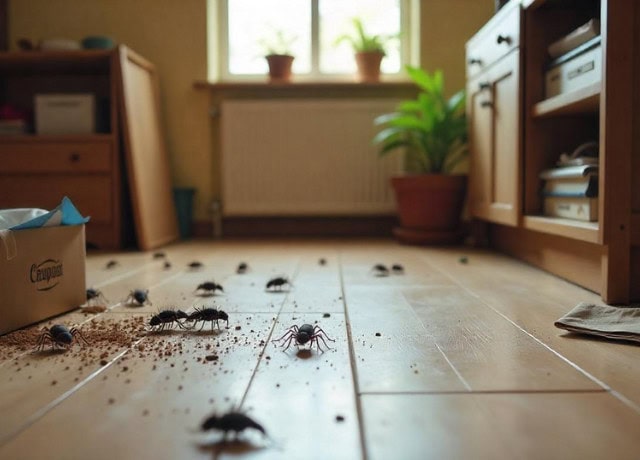a messy home with pests still visible
