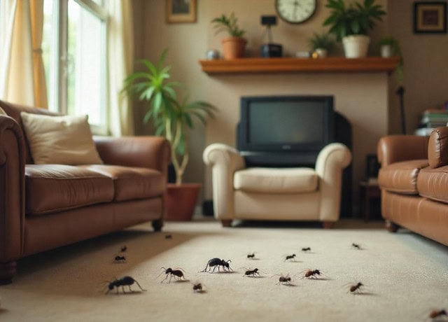 pest are walking on the floor between the sofa in a clean room